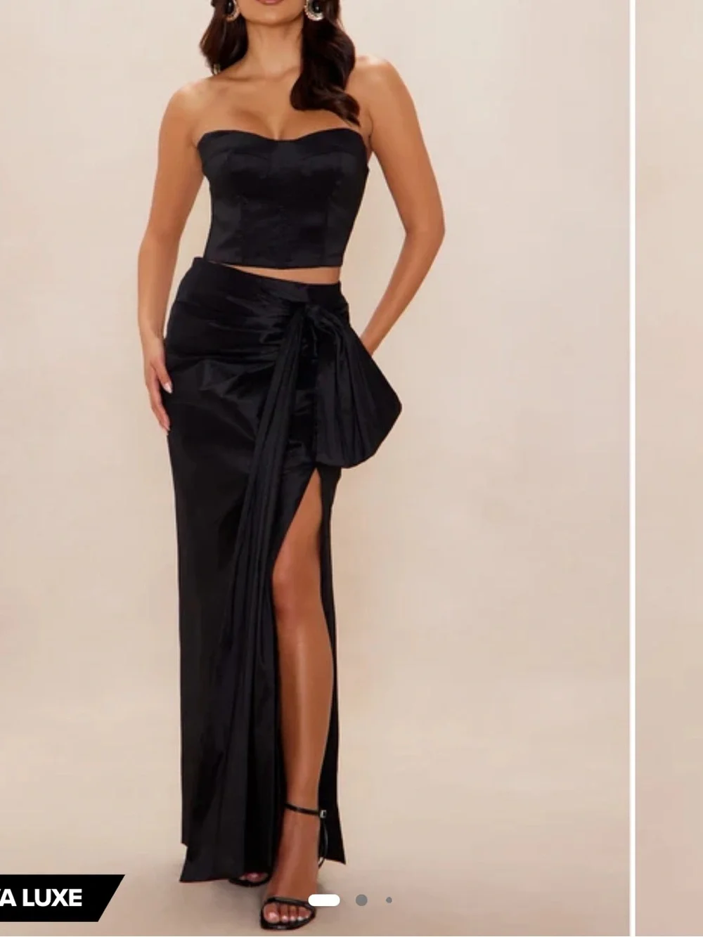 Elegant Black High-Slit Satin Maxi Skirt Top